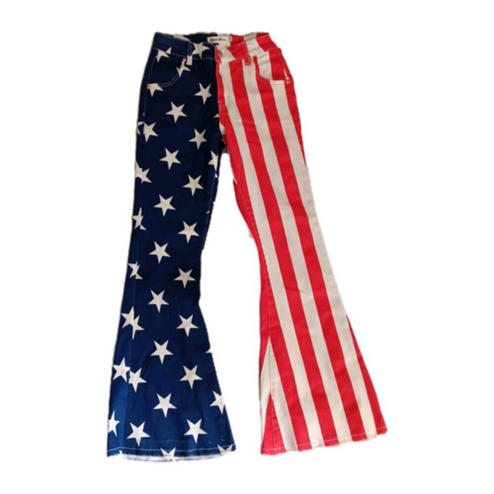 Ranch Dress'n Super Flare American Flag Denim Jeans Bell Bottoms Size 0 NWOT